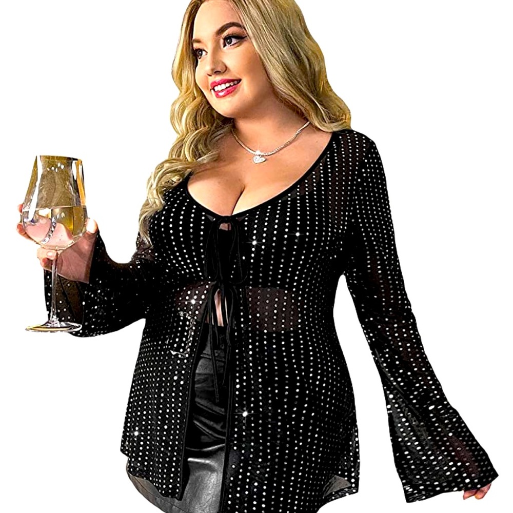 Tie front sequin top XL/XXL EUC